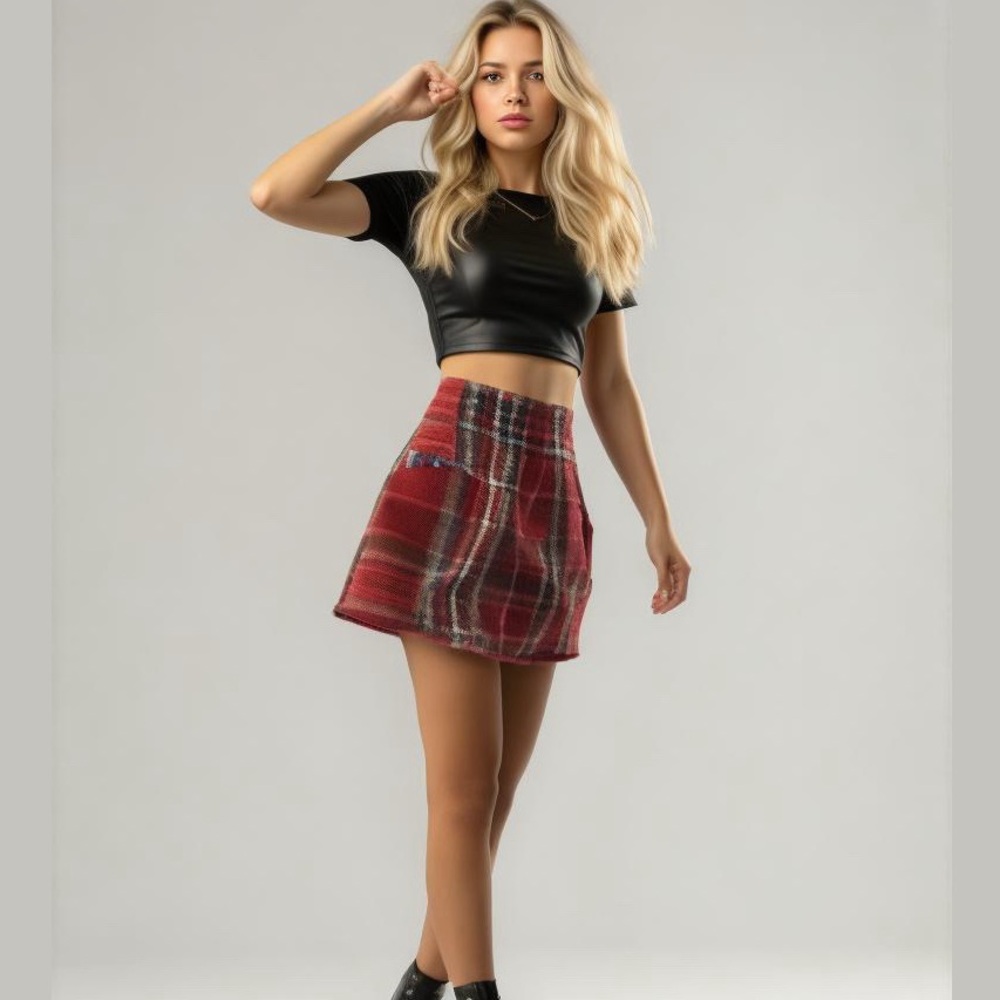 Abercrombie & Fitch Red Plaid Tartan Micro Mini Wool Skirt Size 4